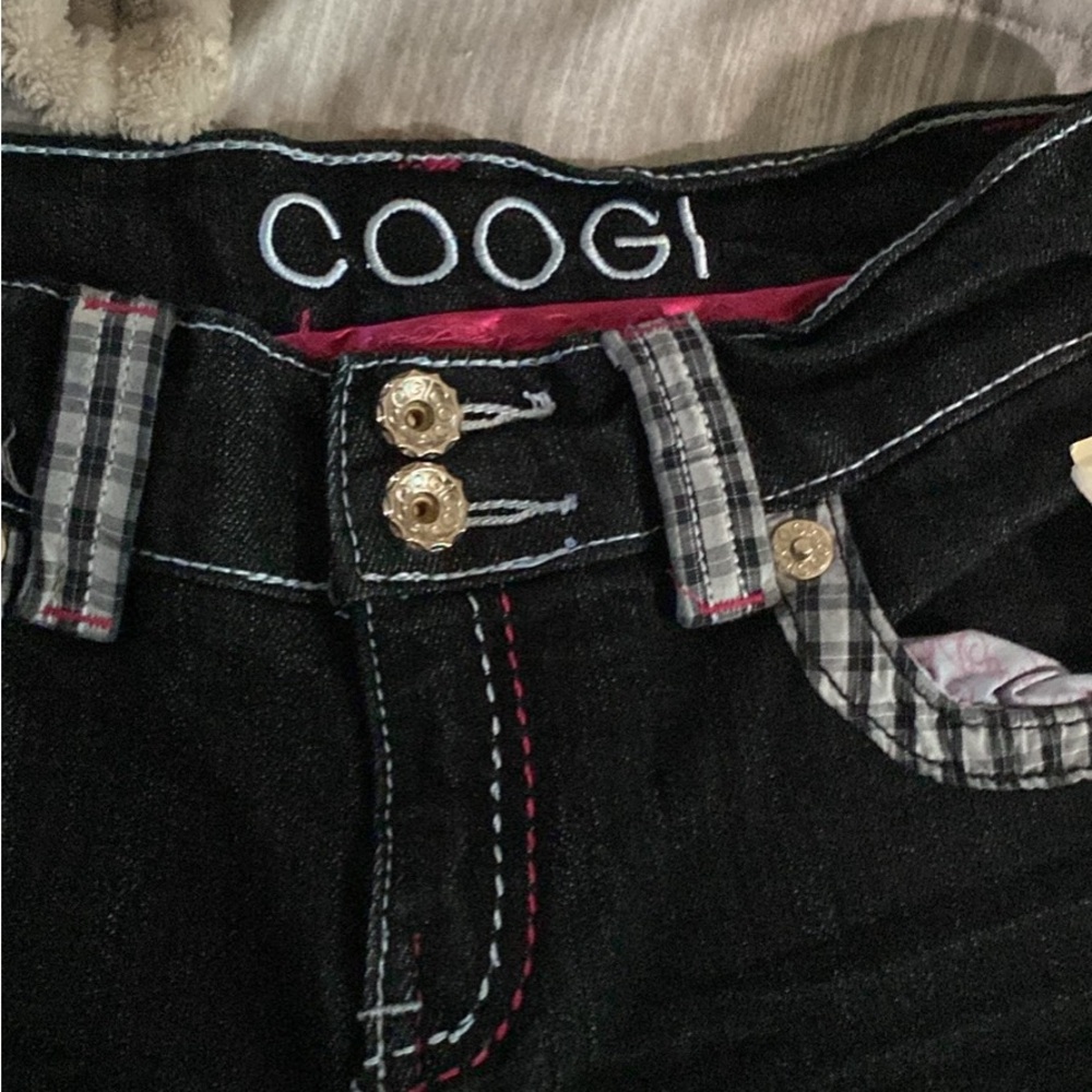 Coogi Black Jeans with Plaid Accents